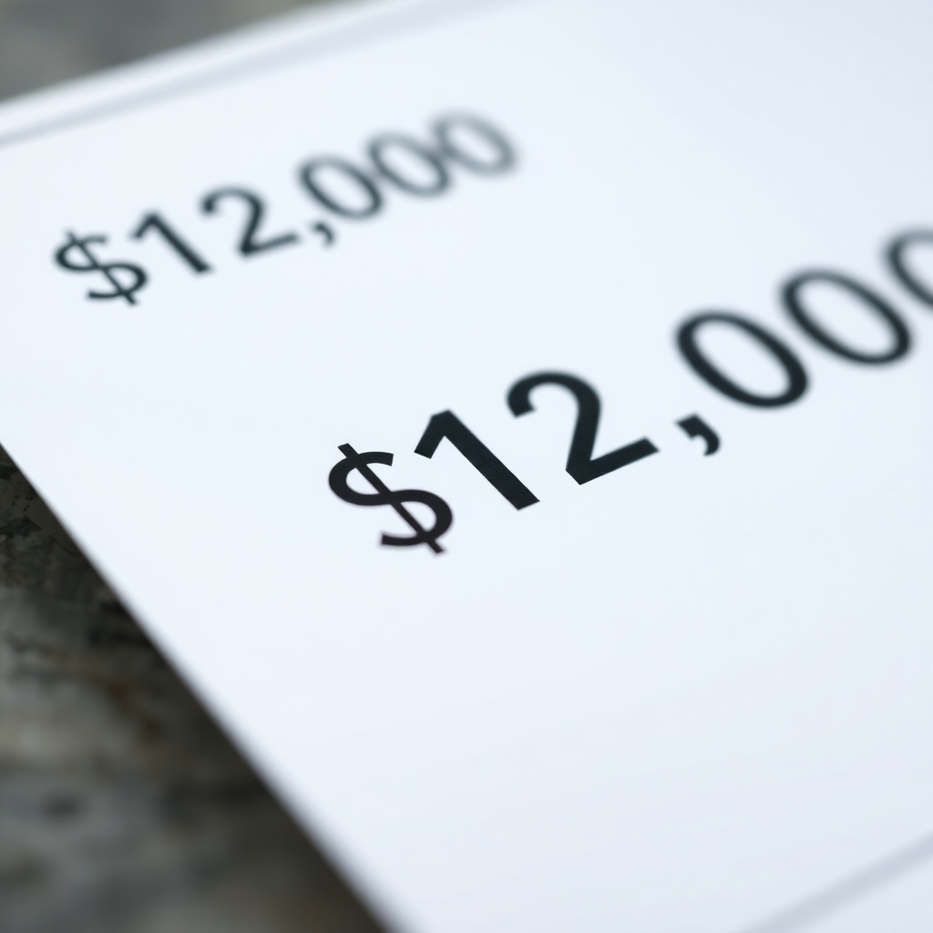 A close-up shot of a large check made out for $12,000 with the MajorSweeps logo subtly placed on it. Focus on the crisp paper and clean typography. Professional, high-quality 4K resolution.