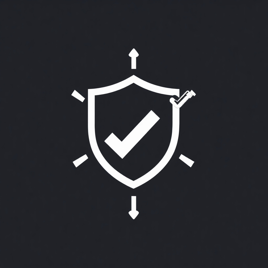 A graphical representation of a shield or lock icon, with checkmarks to visually communicate the safety and security measures that are in place. 4K resolution. Simple and efficient.