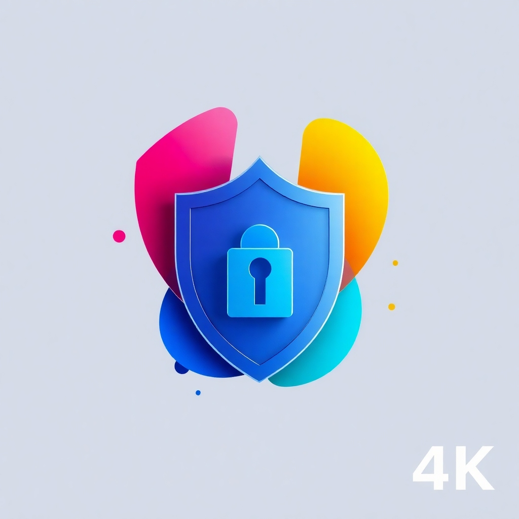 A stylized graphic using abstract shapes and vibrant colors to symbolize the secure protection of sensitive data. 4K resolution, high-quality render and strong visual communication.