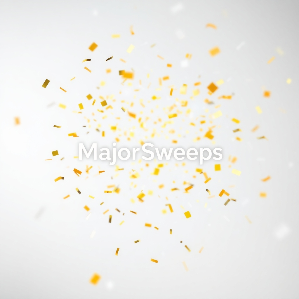 A stylized image, 4K resolution, depicting a celebratory confetti burst in gold and white against a minimalistic background. The 'MajorSweeps' logo could be subtly placed within the confetti.  The lighting should be bright and celebratory. The color palette should consist of gold, white and a hint of black. A shallow depth of field should blur the background, emphasizing the confetti explosion. The style should evoke feelings of excitement, success, and celebration. The image should feel upscale, representing a high-value prize and an exciting opportunity.