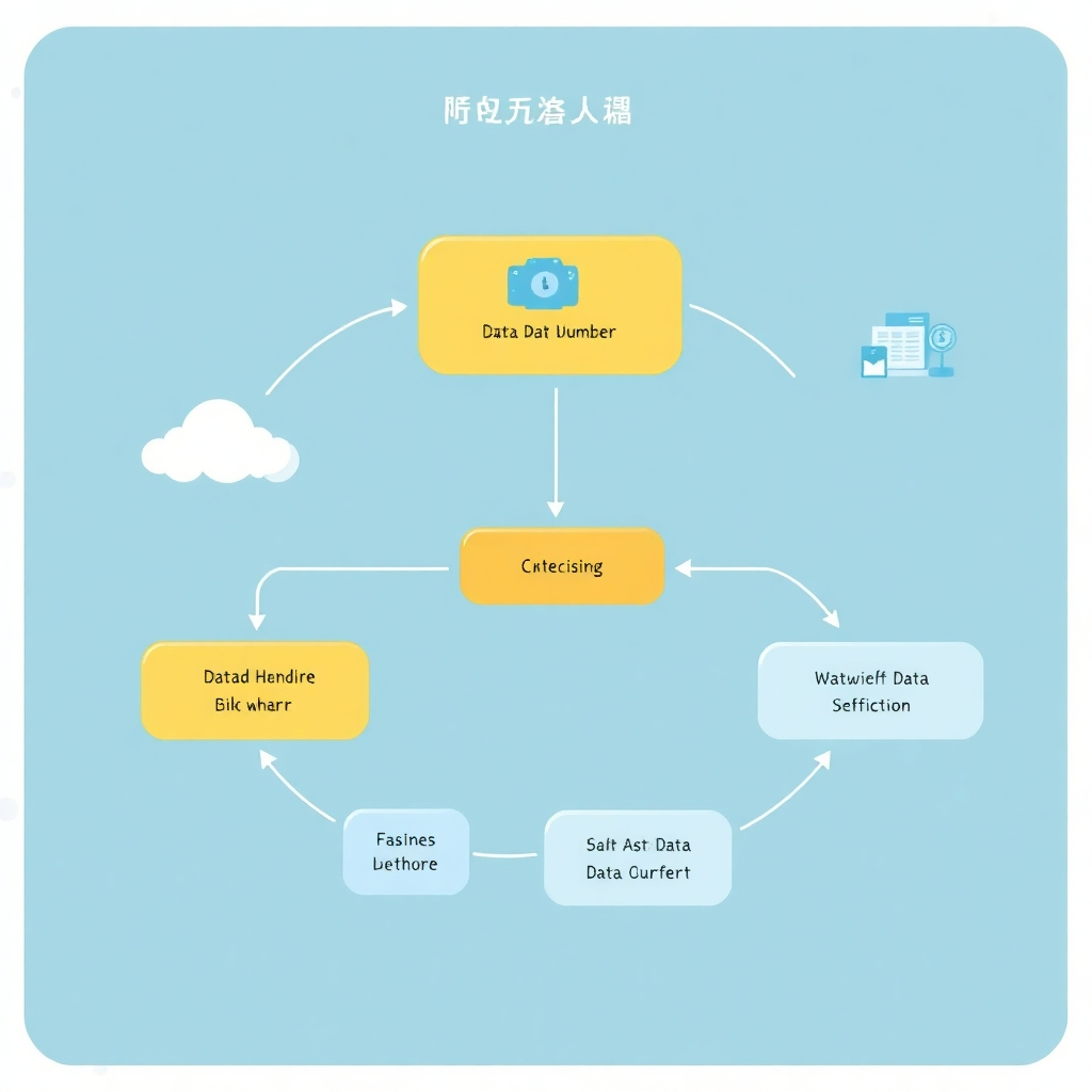 An illustrated flowchart showing the process of data handling and its purpose. 4K resolution. High level of clarity and visual comprehension.