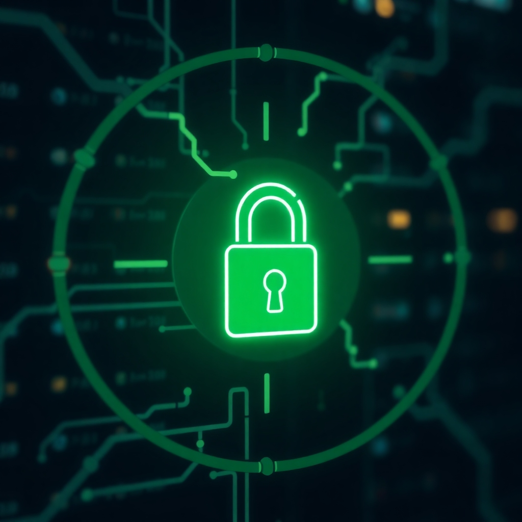 An image depicting a secure server or database with encryption to emphasize data security.