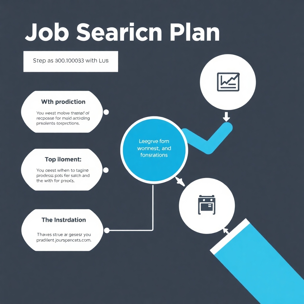 Create a stylized image representing a strategic plan with steps towards achieving job-search success. The image should be modern and professional, with a clean layout.