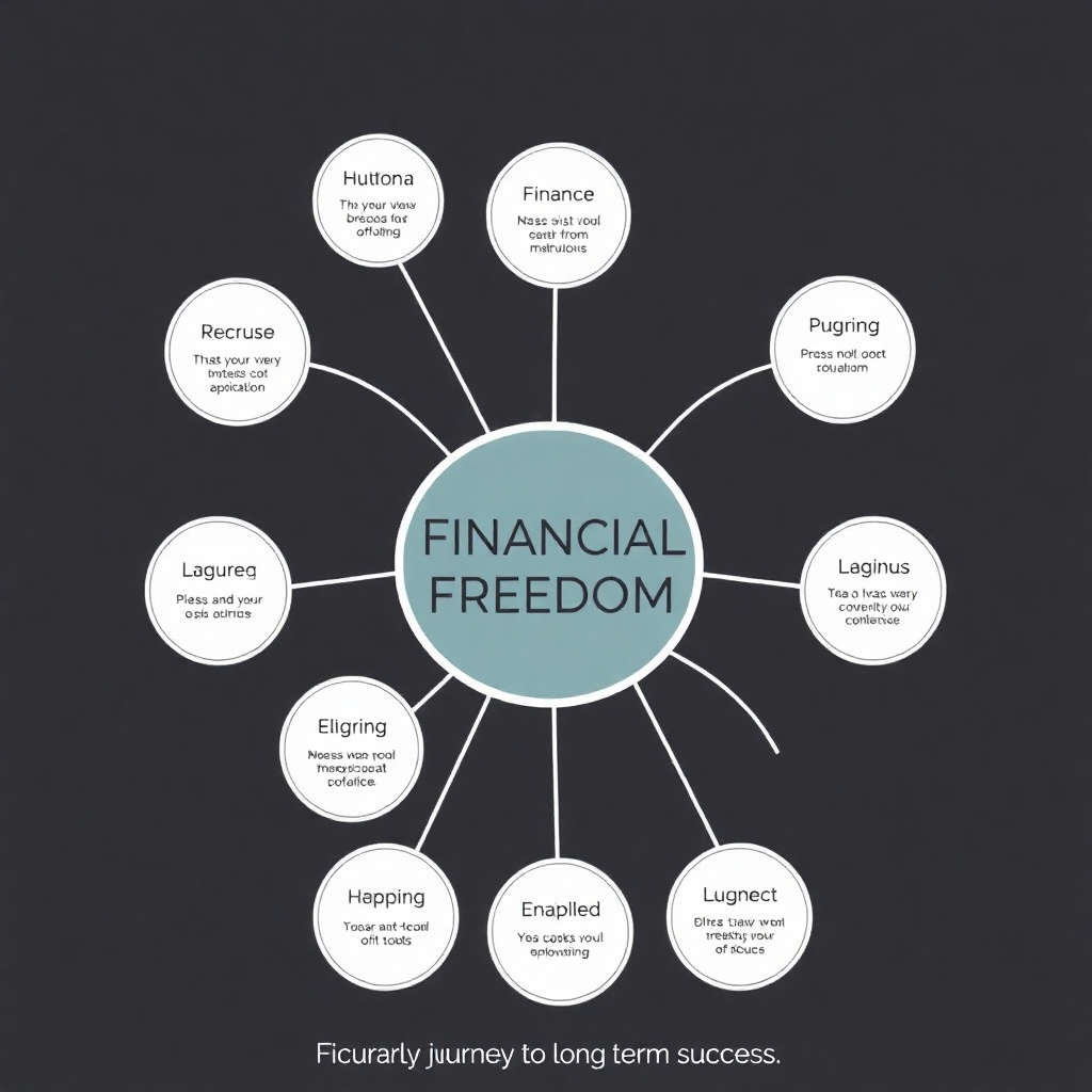 Create a stylized image with interconnected nodes or a mind map representing various financial goals connected to a central vision of financial freedom, emphasizing the journey to long-term success.