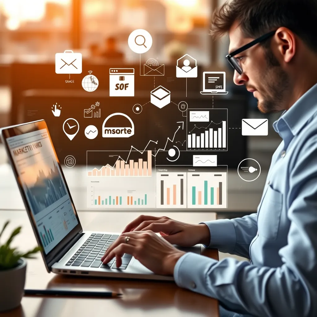 A person strategizing website improvements using analytics dashboards. The scene showcases data-driven decision-making for optimal online performance and user engagement.