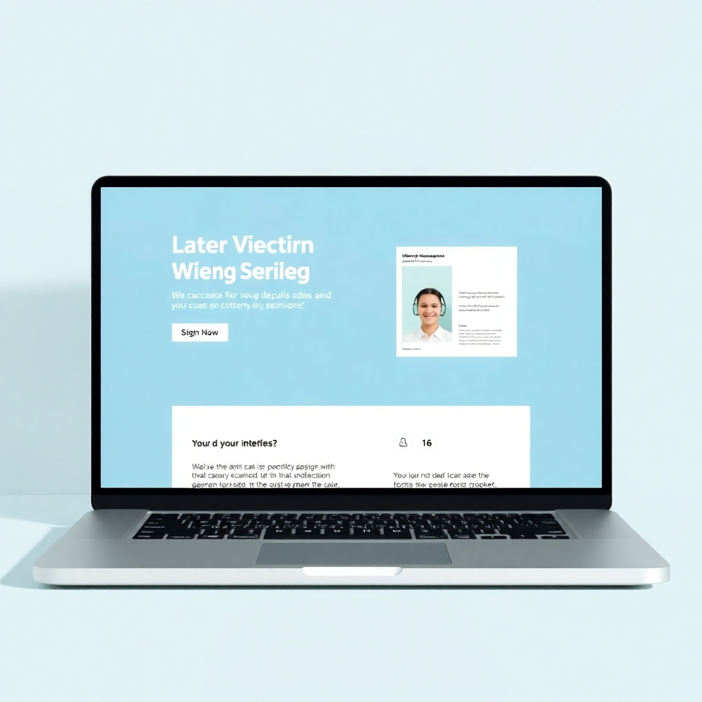 A minimalist design showcasing a clean, modern single-page website layout on a laptop screen. Focus on the flow of content and user-friendly interface. The color palette is professional and inviting, using soft blues and greens with clear typography.