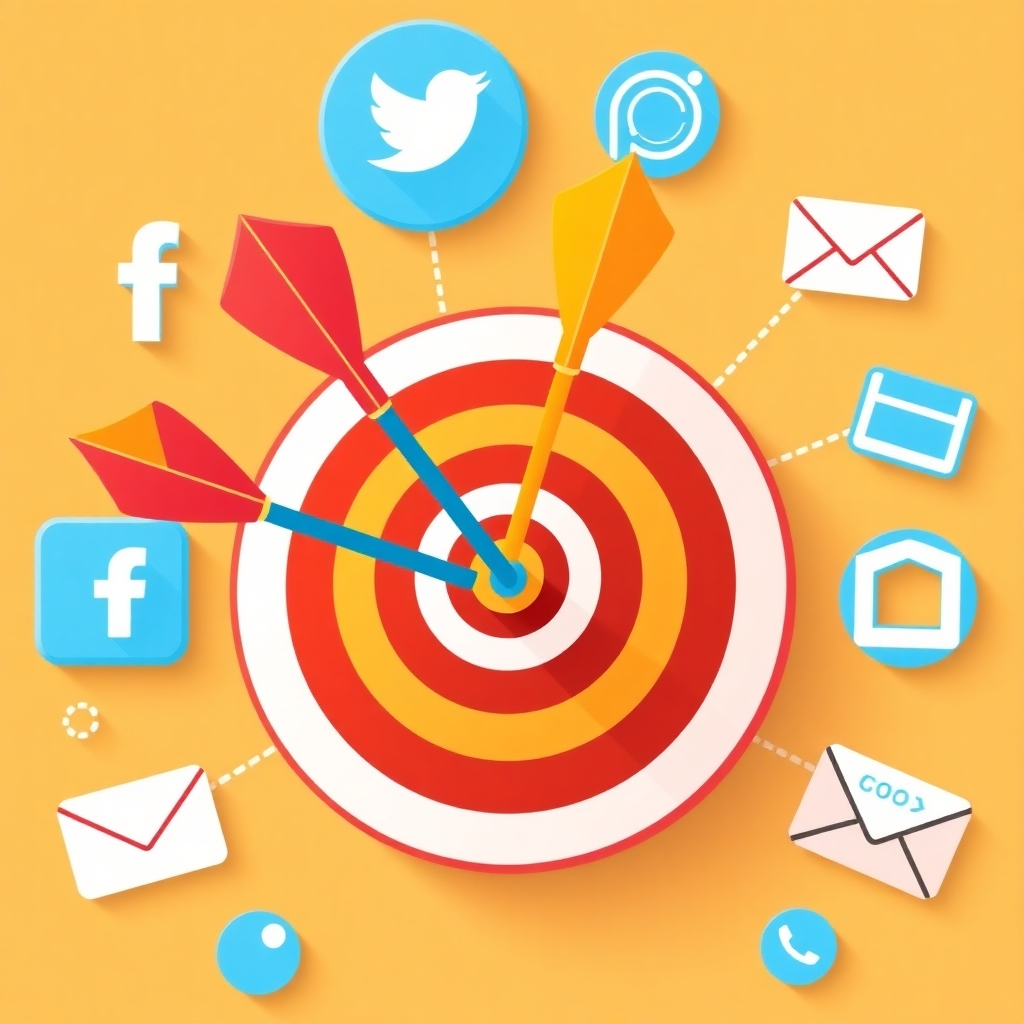 A stylized image of a target with arrows hitting the bullseye, surrounded by icons representing various digital advertising channels (social media, search engines, email). The colors are vibrant and energetic, conveying the impact of effective advertising.