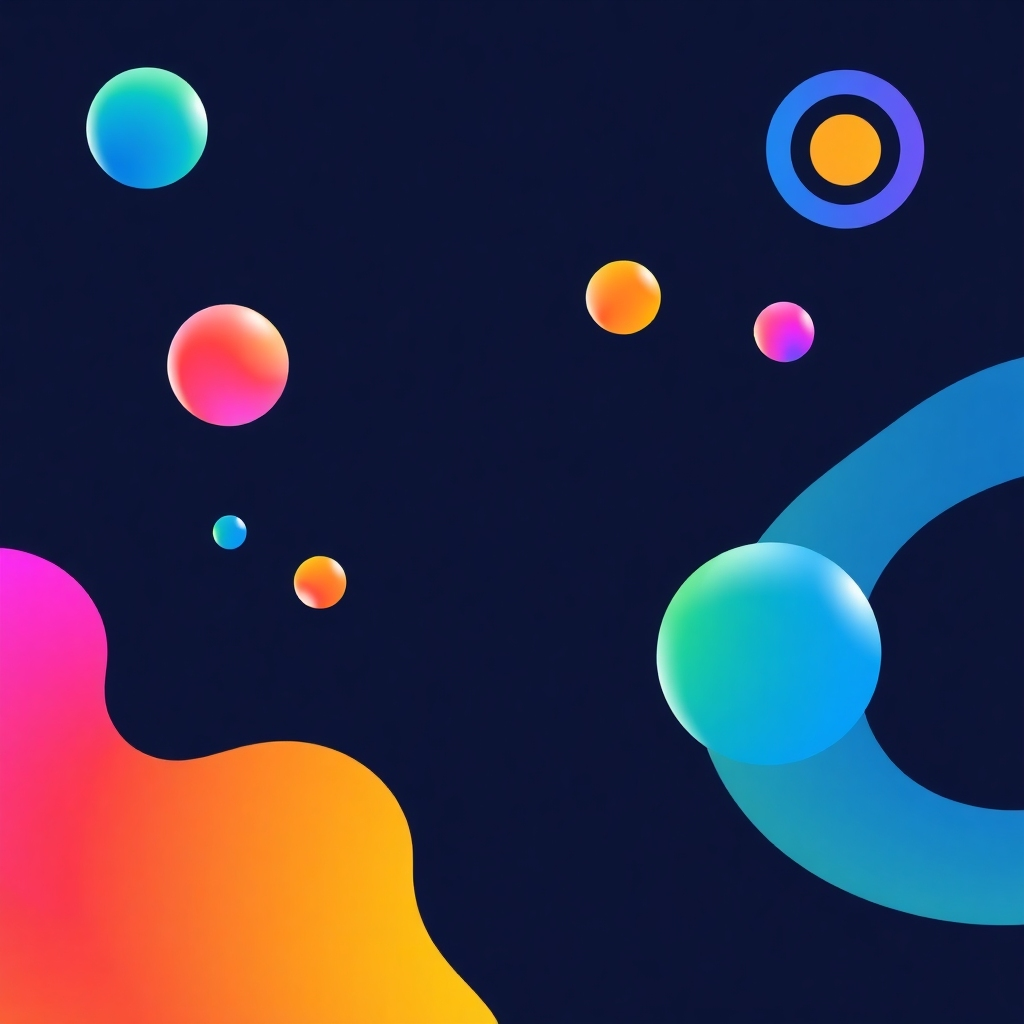 An abstract representation of interactive website elements, such as animations and micro-interactions. Use vibrant colors and dynamic shapes to convey a sense of movement and engagement. The background is a dark, neutral tone to make the interactive elements stand out.
