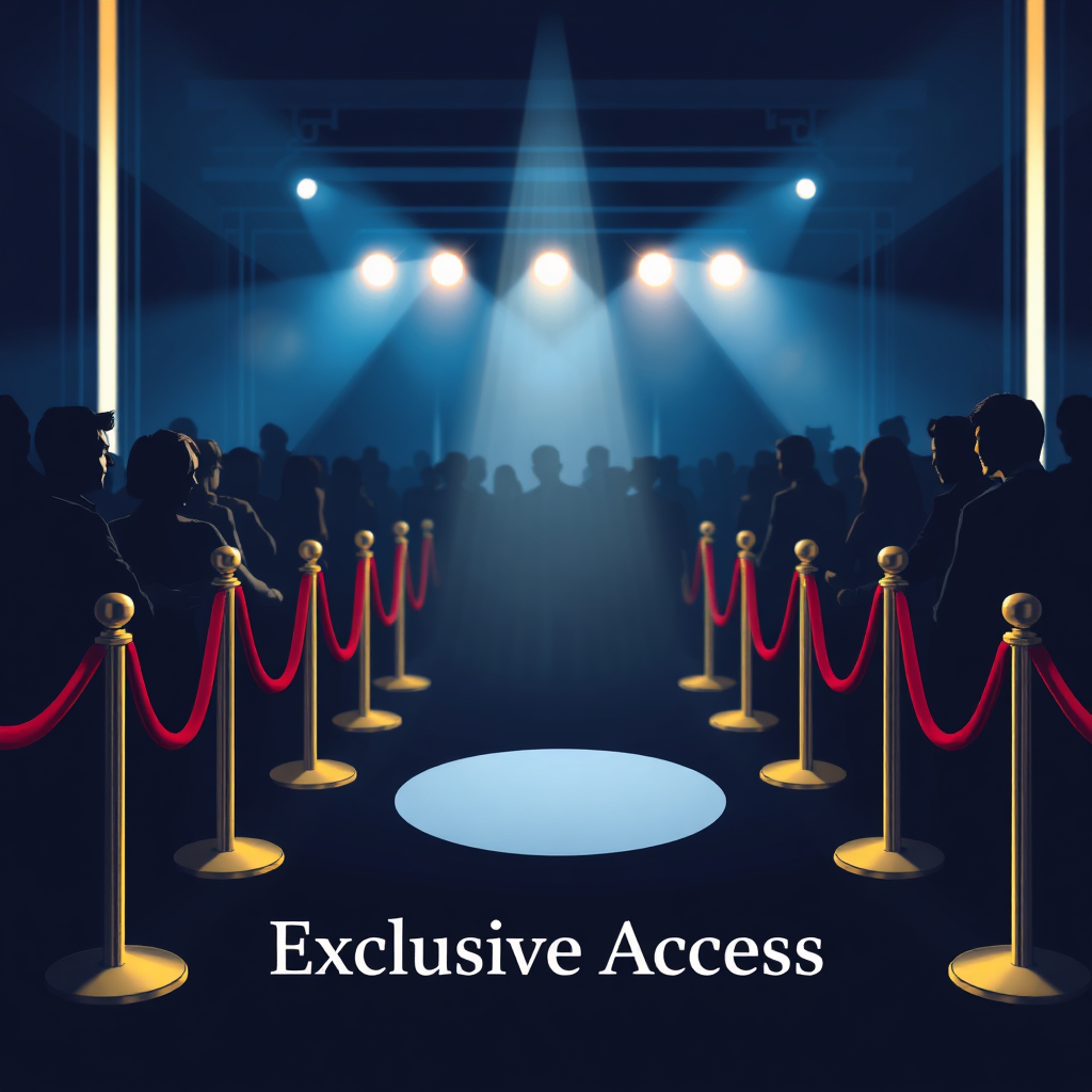  A stylized image representing exclusive access. It could depict a velvet rope separating a crowd from a special event, with a spotlight shining on those who have access. The color palette should be luxurious and sophisticated, using deep blues and golds. The lighting should create a sense of exclusivity and privilege. The image should convey a feeling of being valued and recognized for their loyalty.