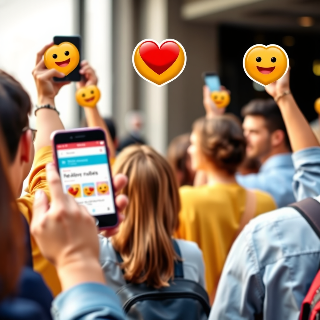 A stylized image depicting people sharing their contest experiences on social media. The scene could feature individuals holding up their phones, showcasing their contest achievements with celebratory emojis and hashtags. The background could be blurred, focusing on the phones and the expressions of excitement. The color palette should be modern and social media-friendly, using bright colors and engaging visuals. The image should convey a sense of community and shared experience, highlighting the power of social media in promoting the contest.