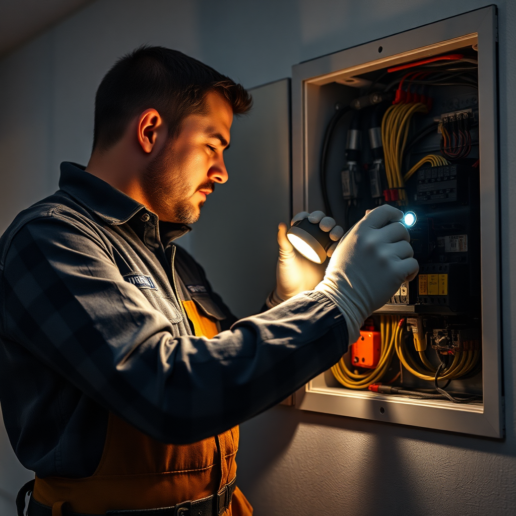 Electrician inspecting a panel