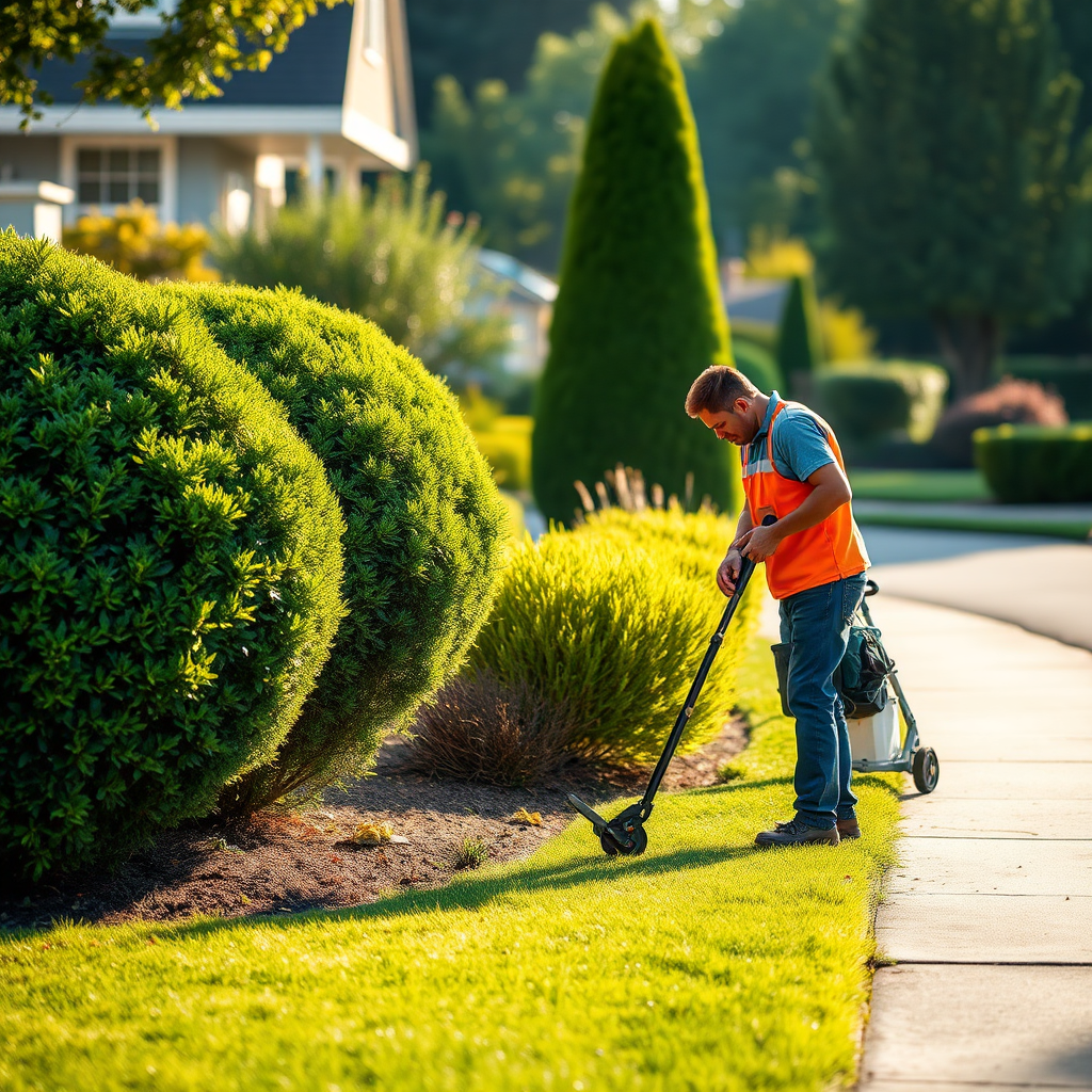 Landscaper working on a lawn