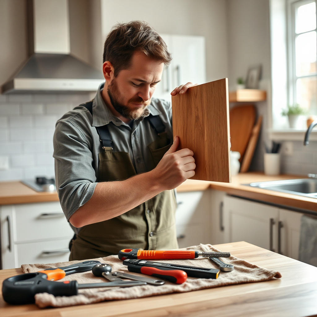 Handyman repairing a cabinet
