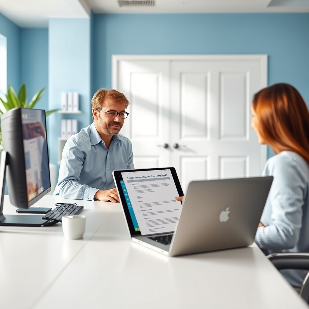 Home care team reviewing inquiries in a calm office setting