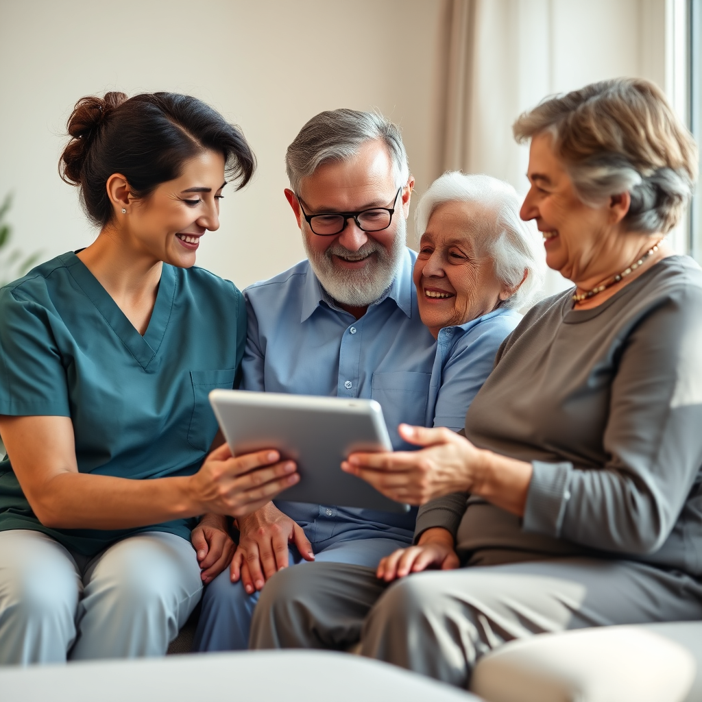 Caregiver reassuring a family during a home care discussion