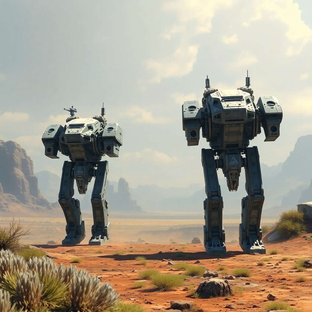 A photorealistic image depicting a giant mech's metallic foot crushing a smaller vehicle, with the ground vibrating and a trail of sparks, capturing the scale and power of the mech.