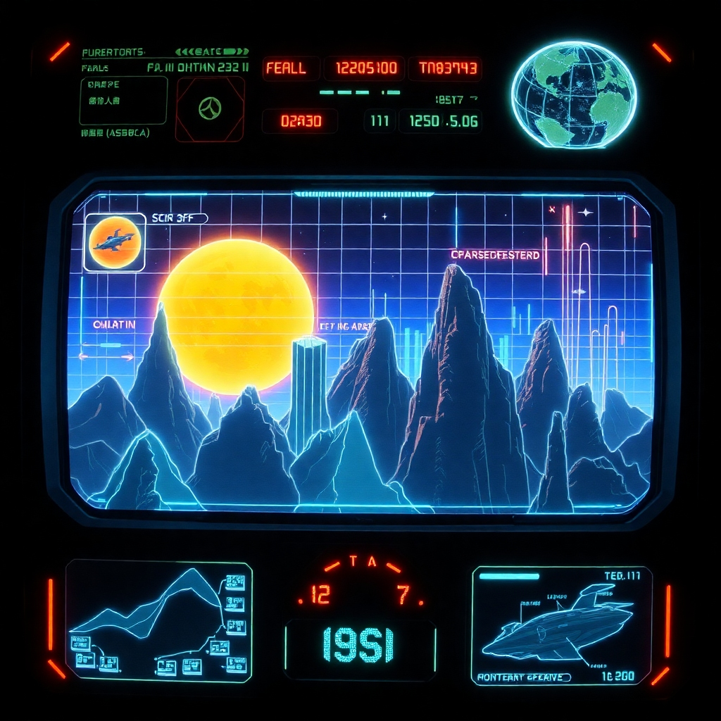 An abstract visualization of a music track in 3D, mixing organic elements with metallic textures and showcasing vibrant colours and neon elements, reflecting the intense energy of the music and its futuristic themes