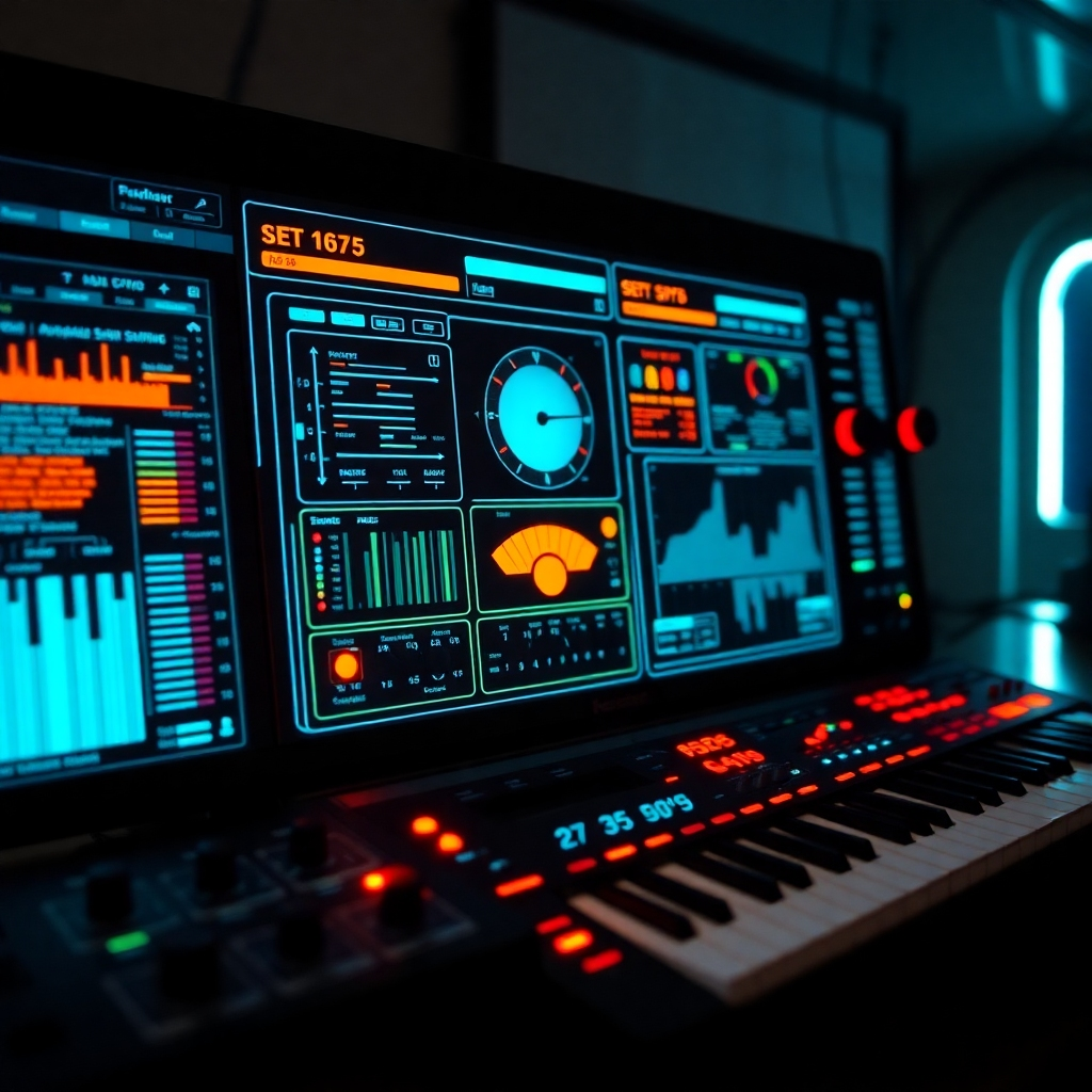A digital painting showing a close-up of a sound wave, visually detailed and textured, incorporating elements of circuits and gears, expressing a futuristic setting with rich vibrant colors, rendered in 4K resolution and high quality