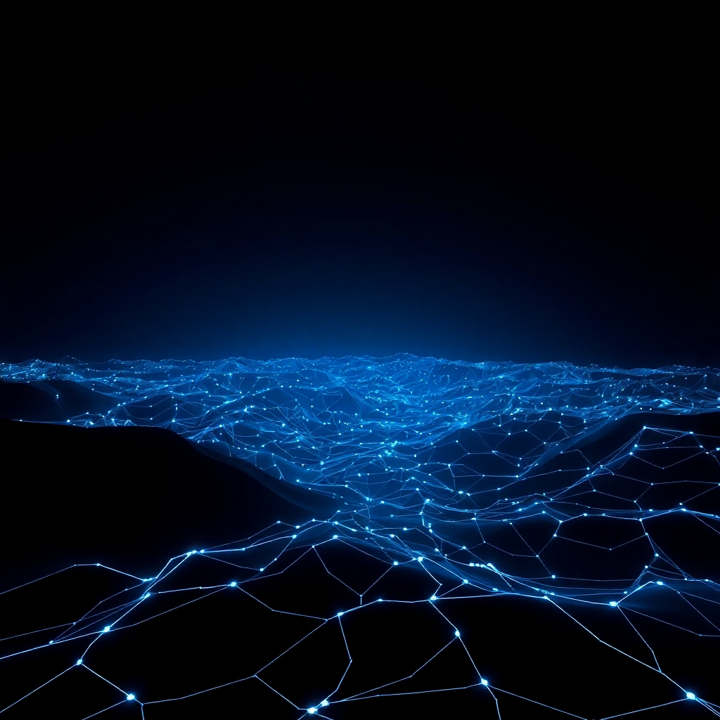 A digital art piece featuring abstract, futuristic soundscapes created through algorithms and data visualization.