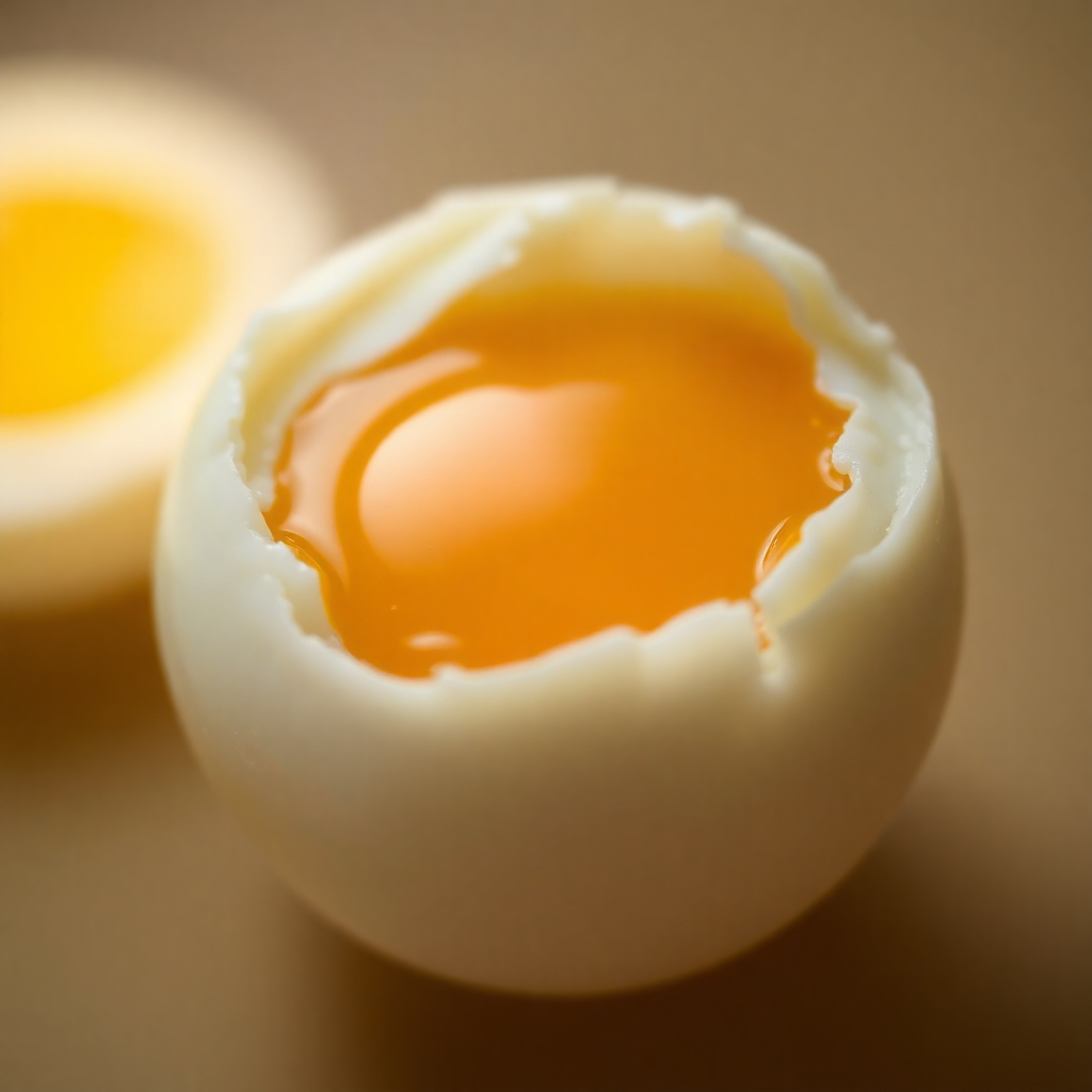 A close-up shot of a cracked egg with a sunny-side up yolk visible; showcase the richness and nutrients. Use backlighting to highlight the texture. The style should feel wholesome and appetizing.
