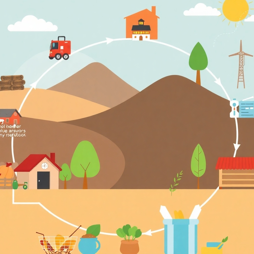 Stylized infographic illustrating the various stages involved in the agricultural supply chain.  The infographic should emphasize the seamless flow of goods from farm to consumer. Aim for a 4K resolution. The image style should be modern and informative, using a clean and consistent color scheme to clearly illustrate the steps in the process.