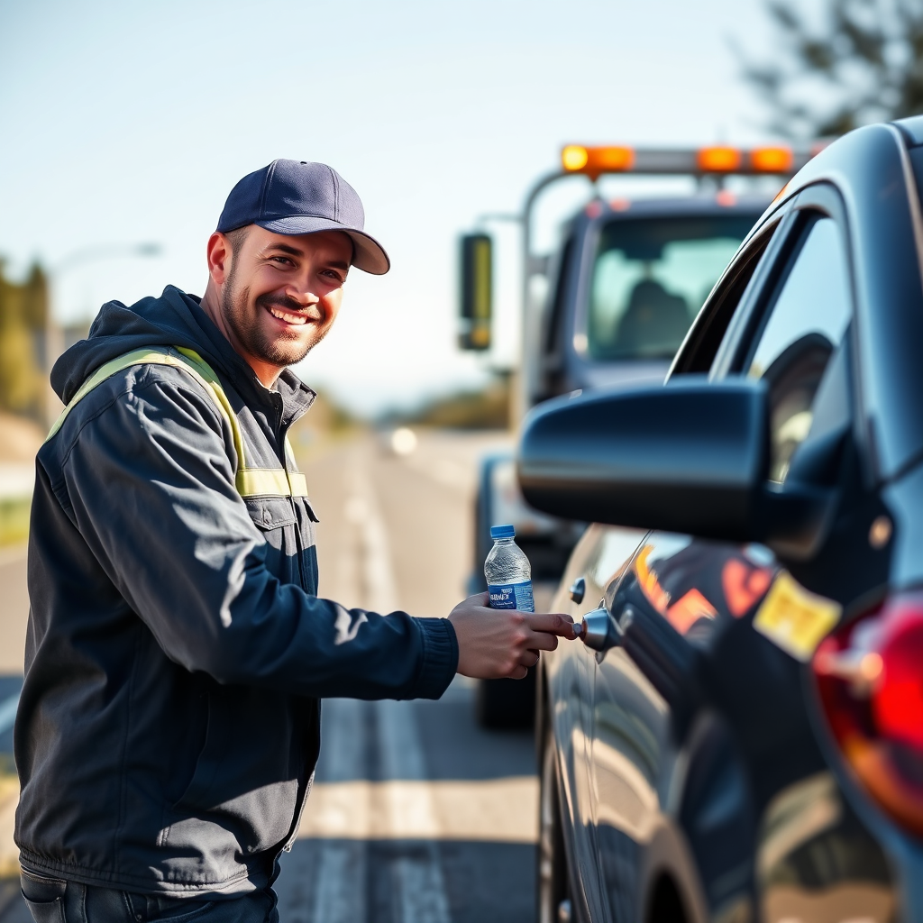 Professional towing operator helping a customer