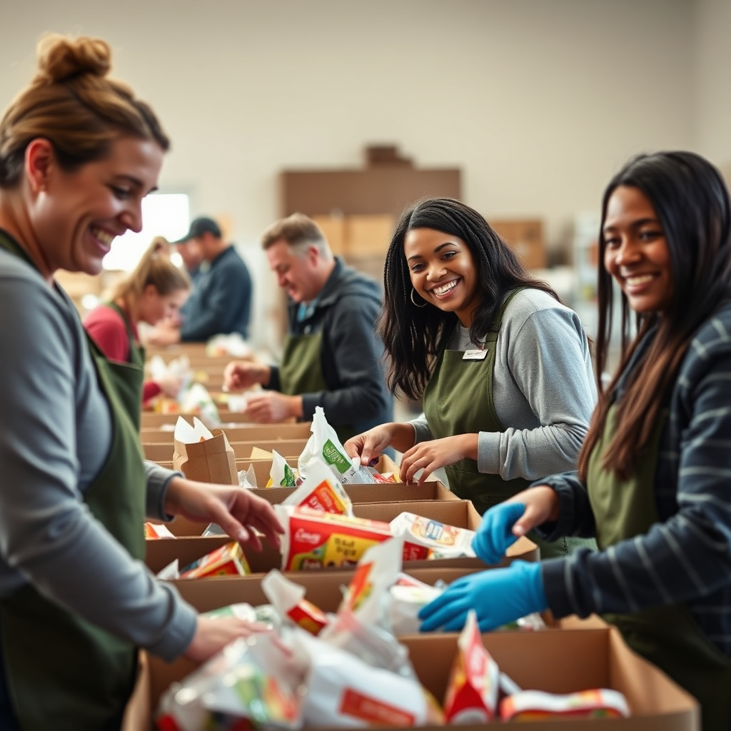 Volunteers at a food bank.