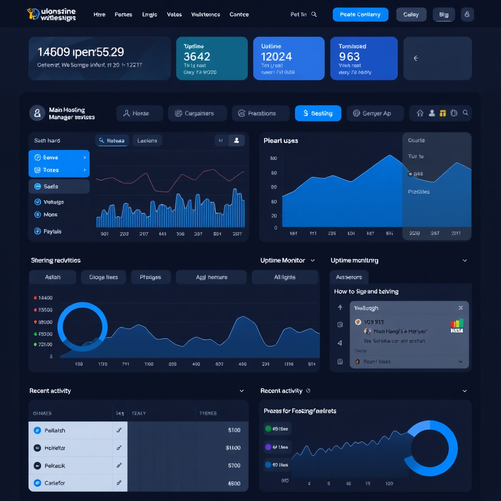 GlowHosting dashboard interface showing website statistics and management tools