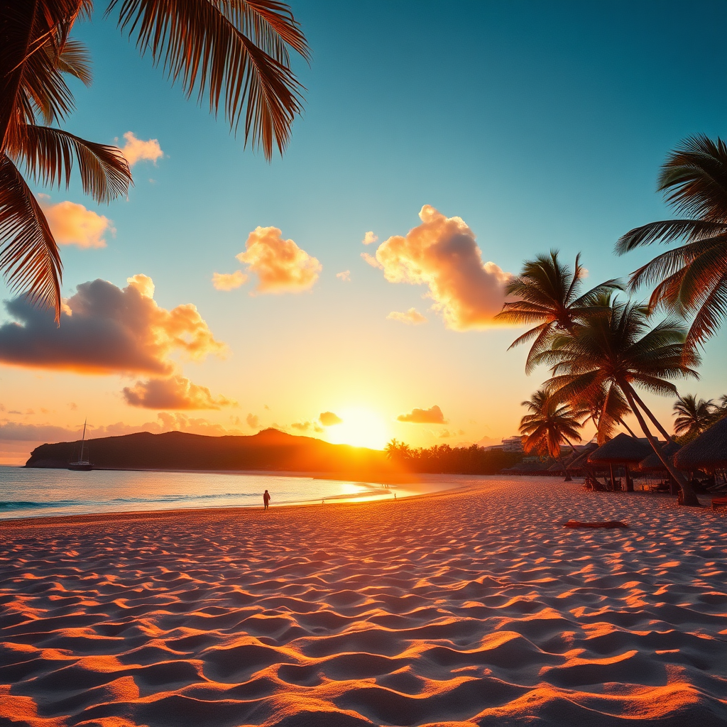 Beautiful tropical beach sunset.
