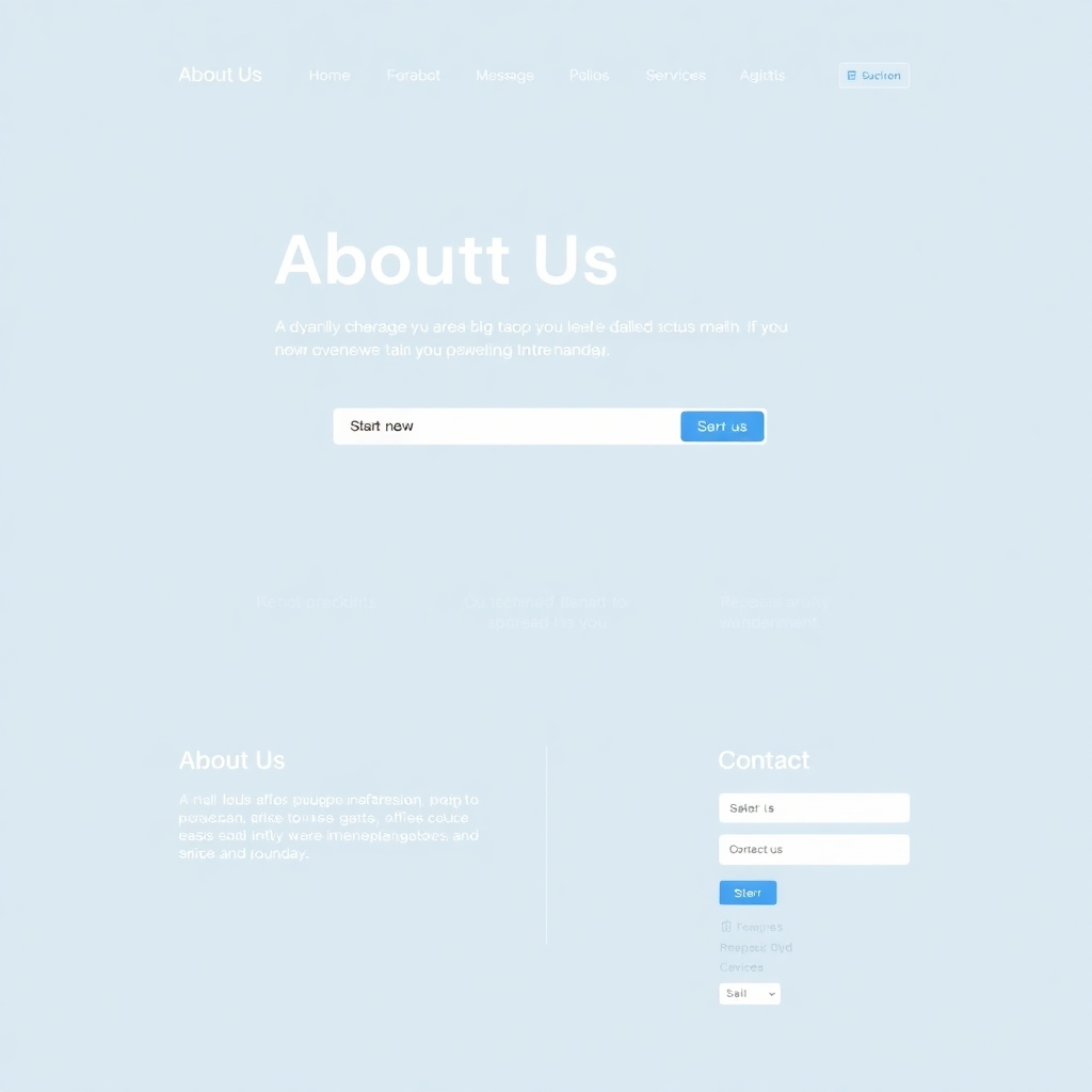An image showing the website layout with clear sections representing About Us, Services, Contact Us. Style: Clean, modern, and professional.  Technical Specs: 4K resolution