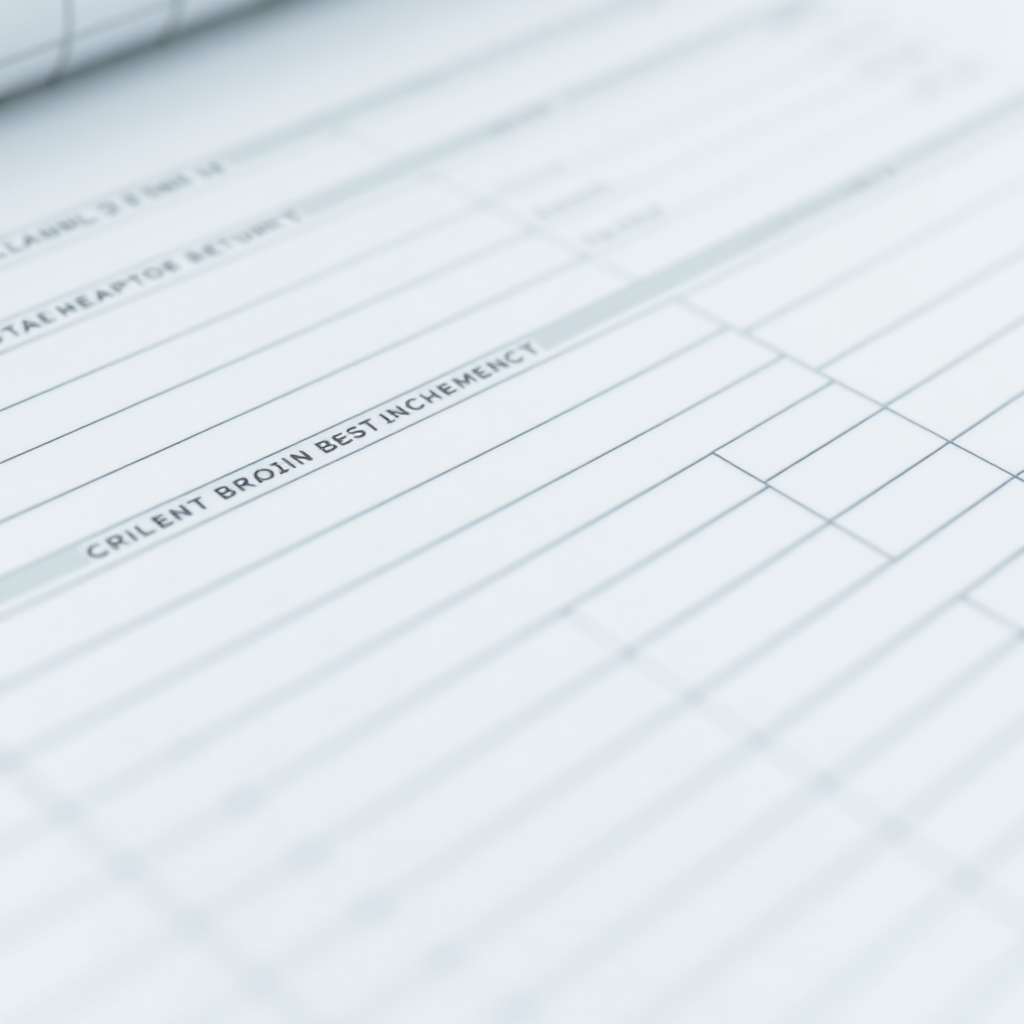 Create a photorealistic image of a neatly organized ledger with crisp, clean entries. Use a close-up shot to emphasize the precision and attention to detail. The lighting should be soft and even, highlighting the clarity of the records. The color palette should be dominated by calming blues and greens, evoking a sense of trust and reliability. Render in high resolution.