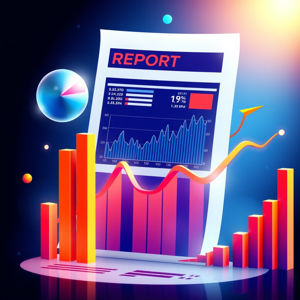 Create a stylized image depicting a financial report transforming into a clear and insightful chart. Use vibrant colors and dynamic graphics to represent the data. The overall impression should be one of clarity and understanding. Render in high resolution.