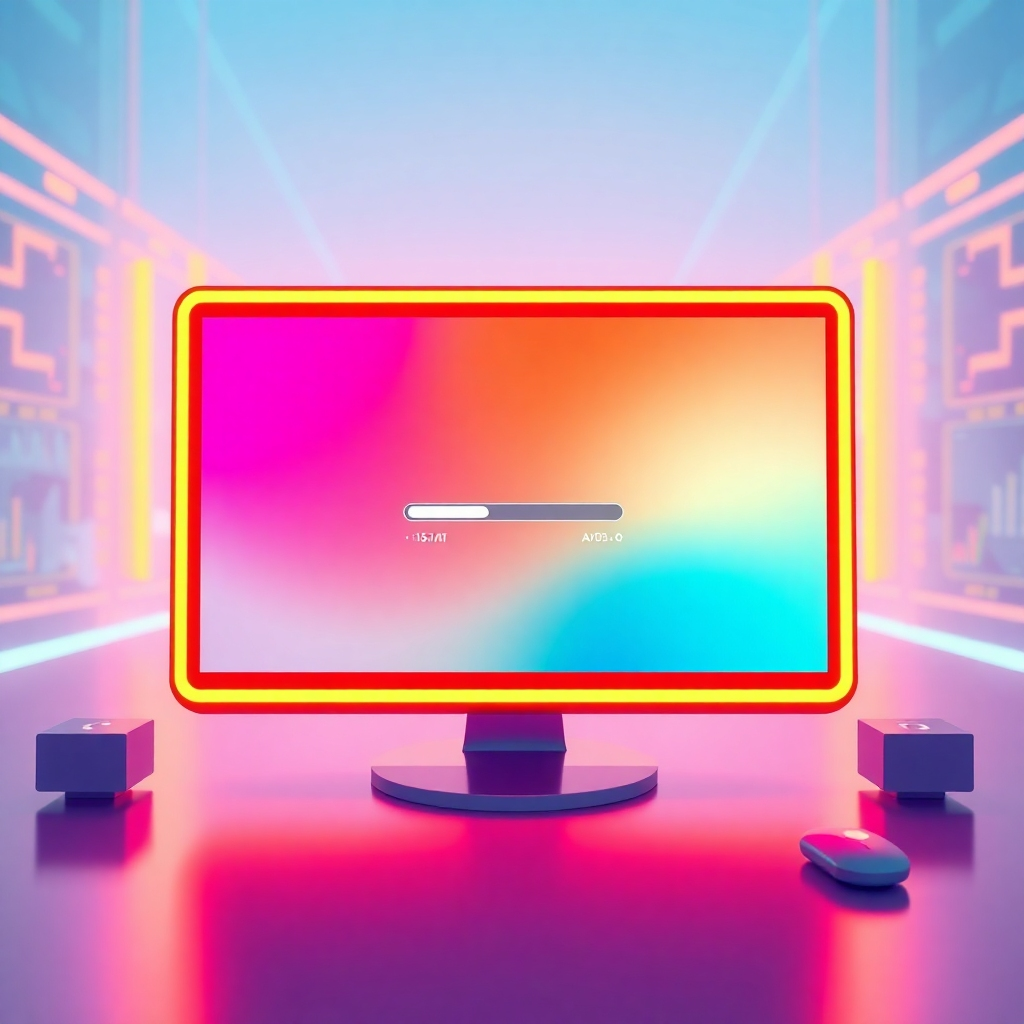 Create a stylized image of a website loading quickly and smoothly, representing seamless functionality. The image should be vibrant and engaging, highlighting ease of use. Lighting should be soft and clean. The color palette should be bright and clean. The camera angle should be directly centered on the screen. The overall texture should be smooth and efficient. The environment should be futuristic and clean. Relevant props could include glowing interfaces and data representations. Style references include technology and website graphics.