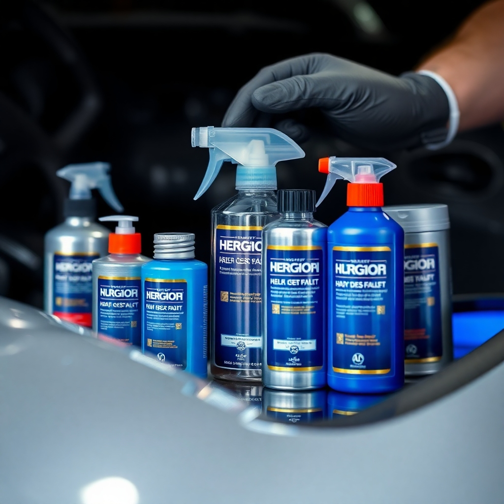 Photorealistic image: Close-up showcasing a range of high-end car detailing products in use, highlighting the quality of the products being used. The image should have professional lighting and 4K resolution.