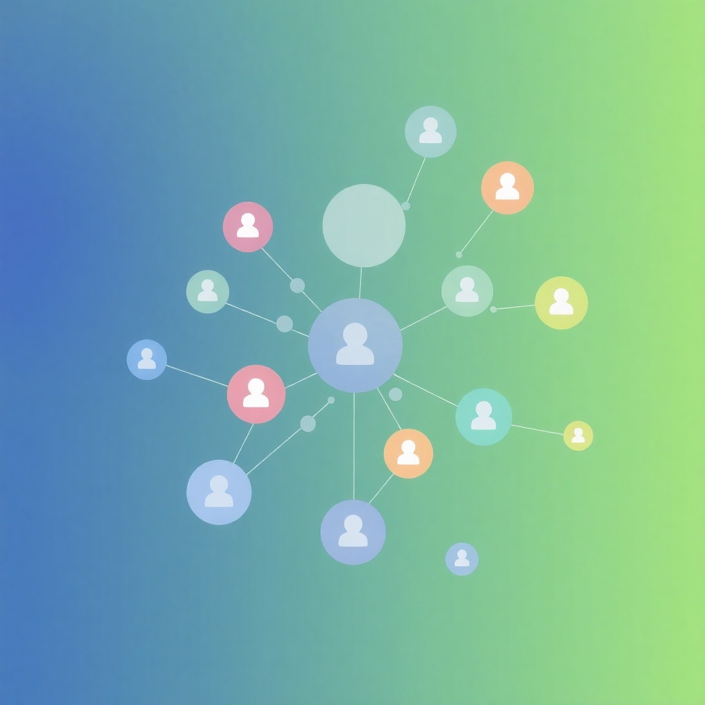 Stylized image, 4K resolution, depicting a network of connected circles representing open communication channels, like a visual representation of an online chat. Use a gradient color palette to suggest a constant flow of ideas