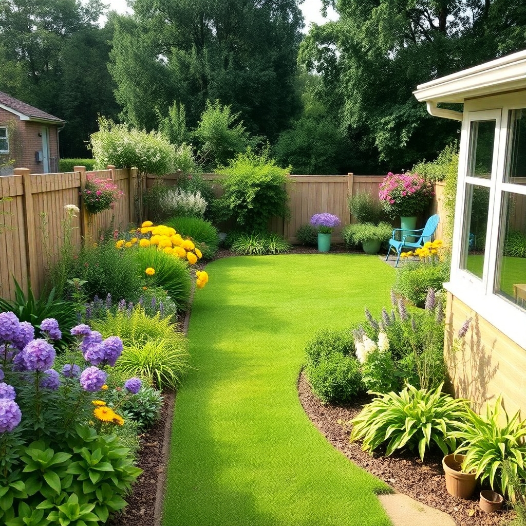 A captivating image showing gardeners using eco-friendly materials and techniques to enhance a garden’s beauty. The scene includes biodegradable waste bags and native plants, emphasizing sustainability in gardening. The rich greens and earthy tones give it a natural feel, while bright flower accents add charm. This high-resolution image symbolizes a modern approach to gardening, showcasing the impact of innovative care and environmental consciousness.