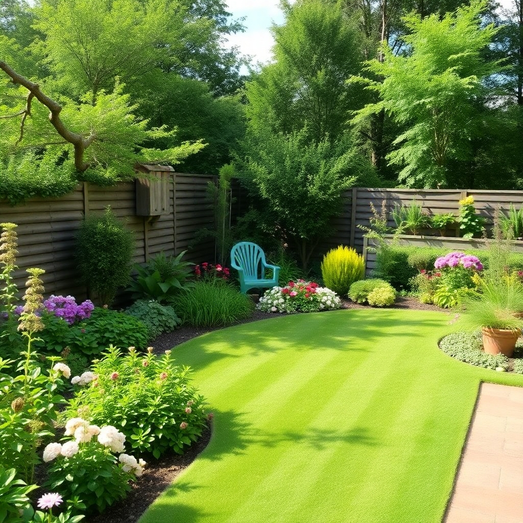 An inviting image showcasing a diverse garden with various plants, flowers, and well-maintained pathways. A gardener is seen planting new flowers, with gardening tools spread out. The composition conveys a sense of community and nature, utilizing shades of green, yellow, and purple to create a lively atmosphere. Bright daylight illuminates the scene, revealing rich textures and vibrant colors. This photorealistic image—captured in high definition—embodies the essence of care and rejuvenation in gardening.