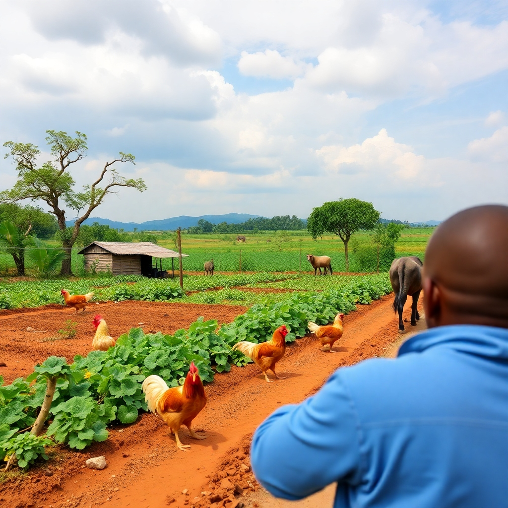 An outdoor farm scene showcasing a farmer hand-picking ripe vegetables amidst lush green fields. The sun is setting, casting a golden hue over the landscape. In the foreground, freshly harvested lettuce, kale, and peppers are carefully placed in a wicker basket. The colors are rich and vibrant, representing the quality of farm produce. This image encapsulates the essence of 'from farm to table' and the dedication to freshness in every meal.