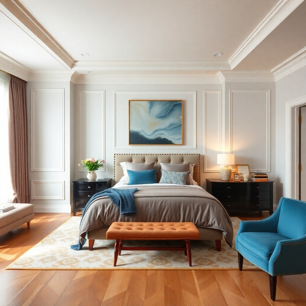 A close-up shot of a painter's hand expertly detailing a window frame with precision. The image highlights the texture of the paint and the smooth finish being applied. Background elements include partially completed window frames, brushes, and paint pots. The lighting subtly emphasizes the sheen of the fresh paint, and the composition focuses on the hand and the frame being worked on, showcasing dedication and professionalism.