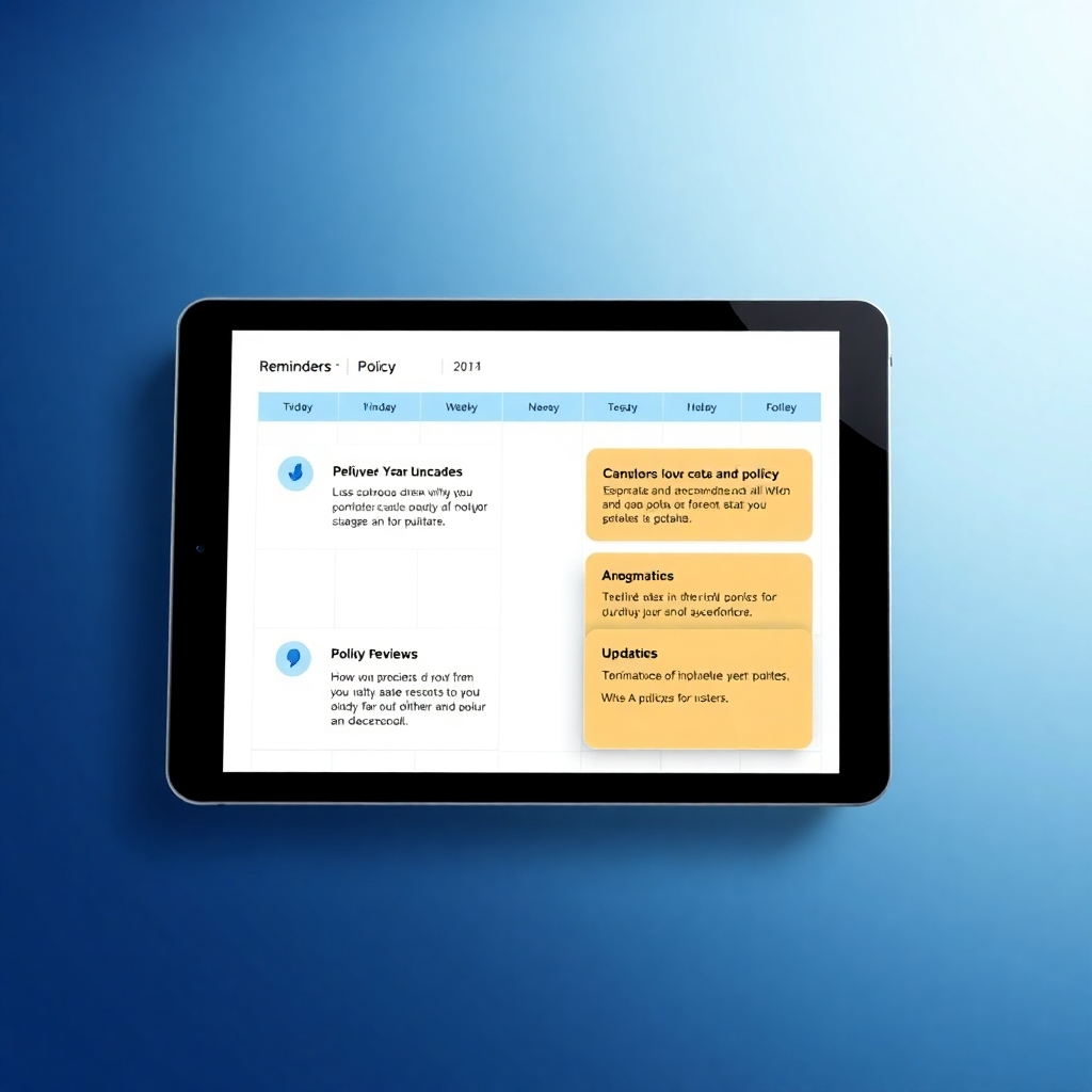 A photorealistic image of a digital calendar with reminders for policy reviews and updates, ensuring that your policies are always up to date.