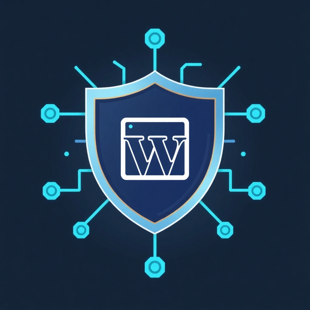 A stylized image depicting a shield made of interconnected digital blocks, protecting a website icon from potential threats such as malware and hacking. The style should be abstract and symbolic.