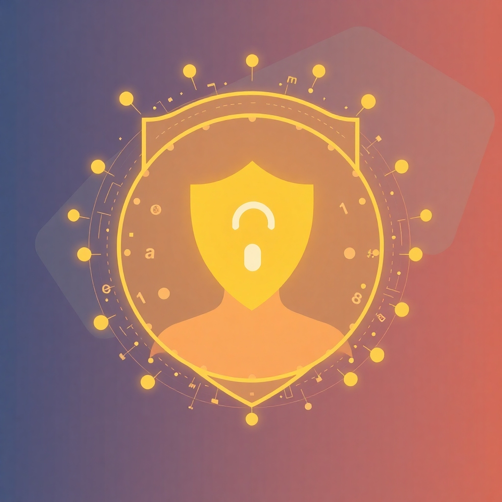 A stylized image showing data points forming a protective sphere around a person's digital profile, representing data privacy. The background could have abstract shapes resembling a website interface, emphasizing user experience and digital safety.  The color palette should be calming and trustworthy.