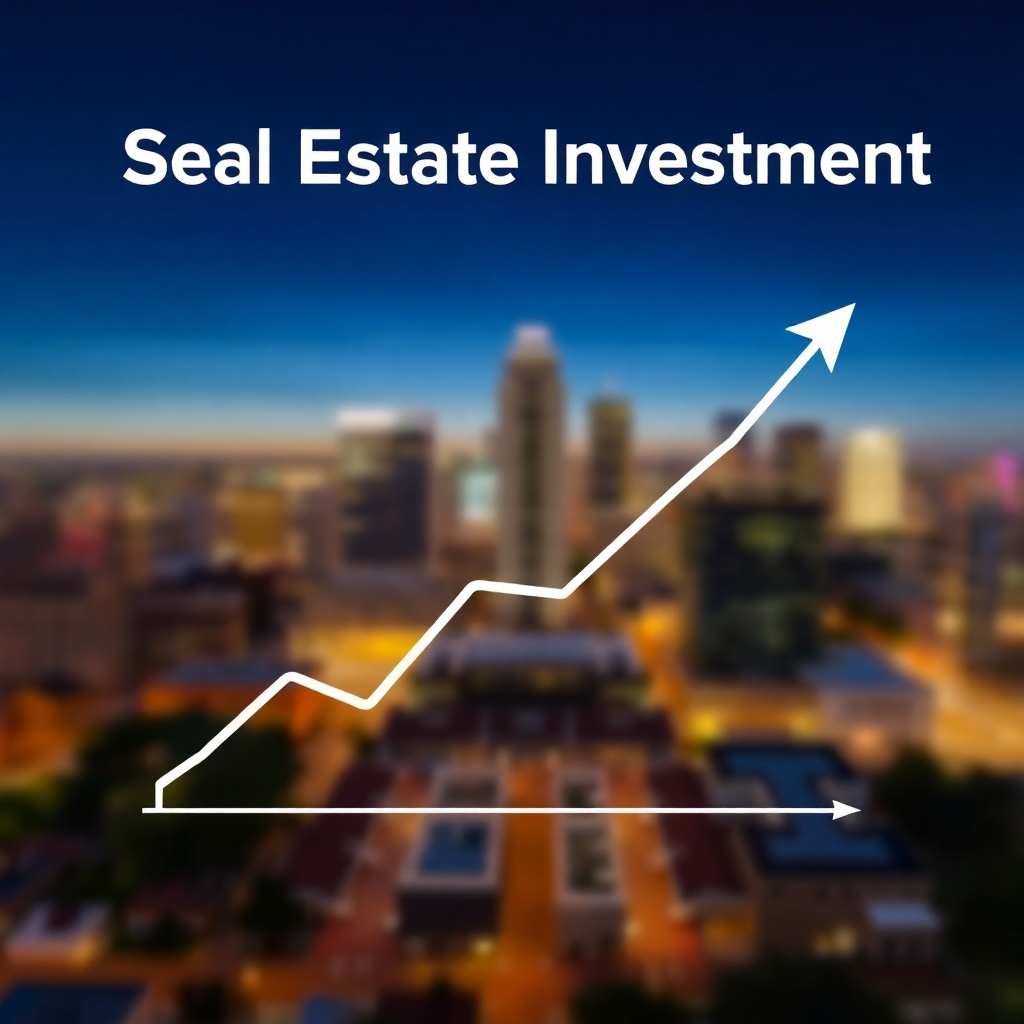 Show a growing graph representing the value of a real estate investment over time. The background is a blurred cityscape of San Antonio, highlighting the potential for growth and prosperity. The style is professional and optimistic.