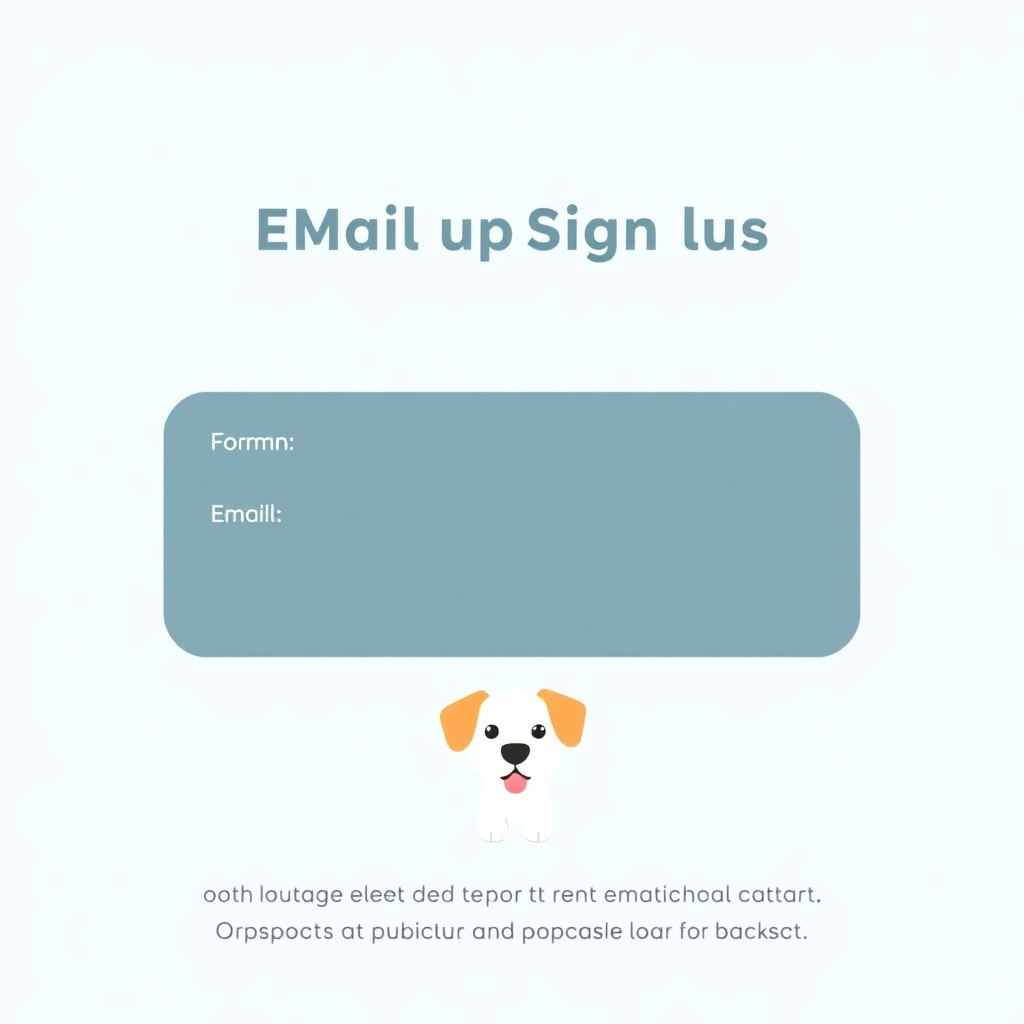 A clean and modern graphic, 4K resolution, depicting a stylized email signup form with a friendly dog image subtly integrated into the design. The color palette is consistent with the website's overall design, creating a cohesive look.  The style is minimal and contemporary. Include a small, playful image of a dog somewhere in the form. The textures must feel sophisticated and digitally polished