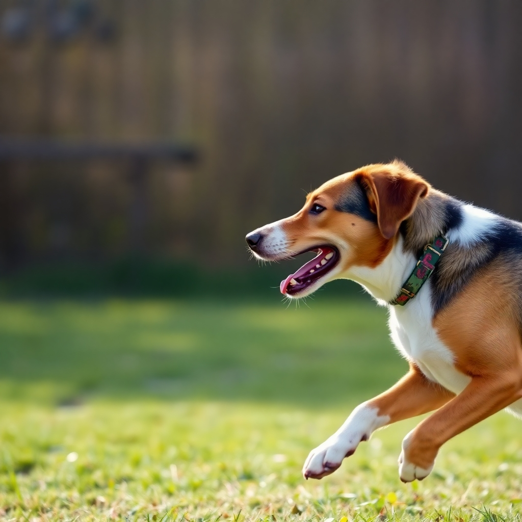 A photorealistic image of a dog performing an advanced obedience exercise, such as retrieving an object from a distance or performing a complex trick. The lighting should be good, the background should be an outdoor setting.