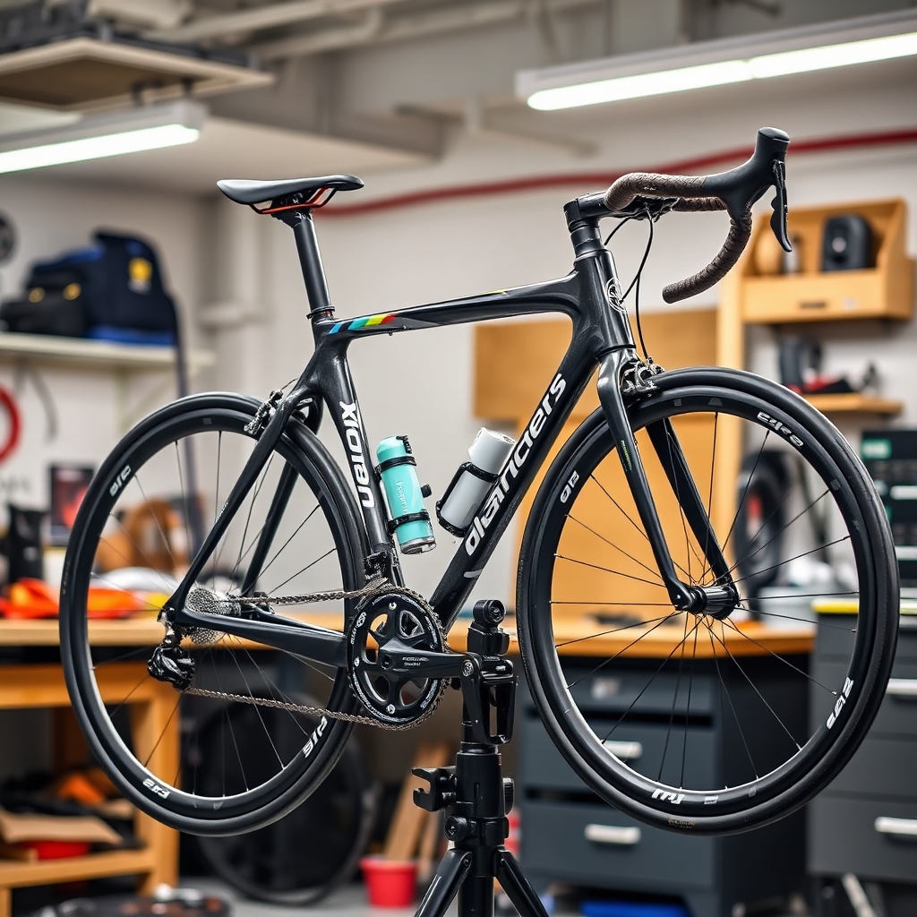 Racing bike on a workbench