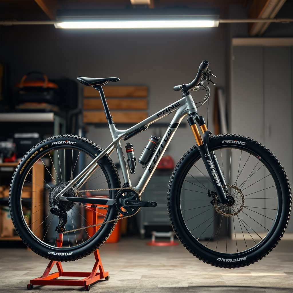 Mountain bike on a workbench