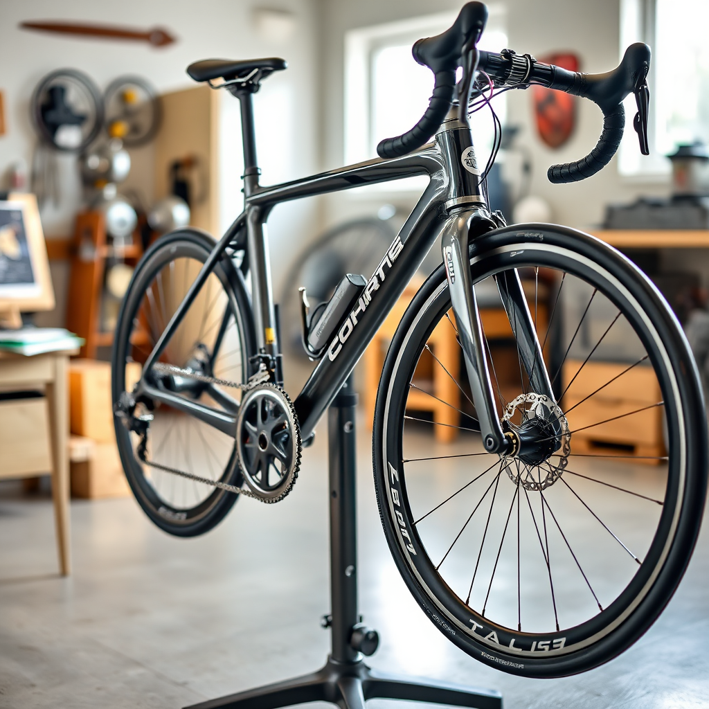 Road bike on a workbench