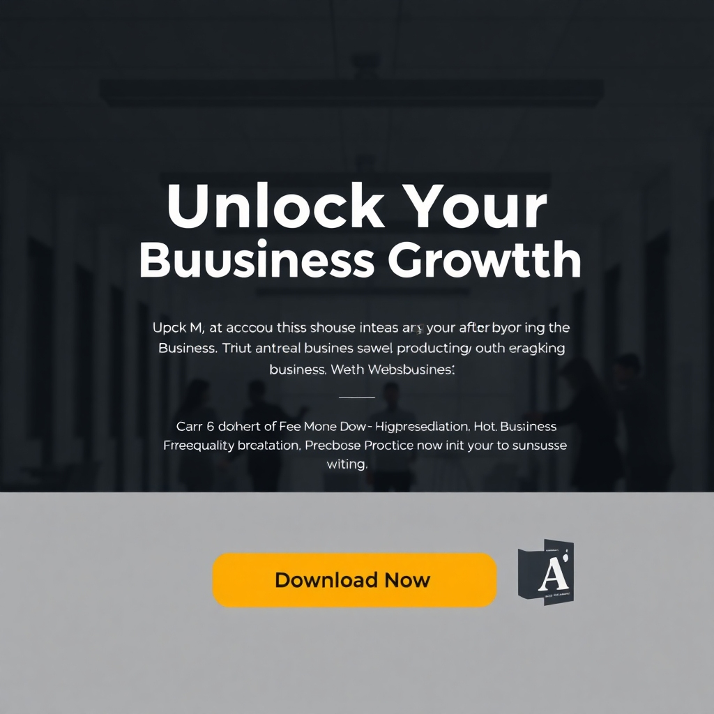 A photorealistic image of a clean, modern landing page with a compelling headline that reads "Unlock Your Business Growth" above a high-quality image of a thriving business.  The page should feature a clear call-to-action button that says "Download Now" and a brief description of a free ebook. The overall aesthetic should feel professional, trustworthy and inviting.