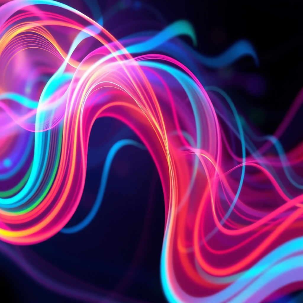 A photorealistic image of sound waves visualized as colorful, flowing energy patterns. The patterns are dynamic and expressive, reflecting the diversity and richness of music. The color palette should be vibrant and harmonious, with contrasting colors creating a sense of depth and movement. The lighting should be soft and ethereal, highlighting the intricate details of the sound waves. The camera angle should be a close-up, capturing the beauty and complexity of the sound patterns. Style reference: abstract art, sound visualization. Technical specs: 4K resolution, photorealistic.
